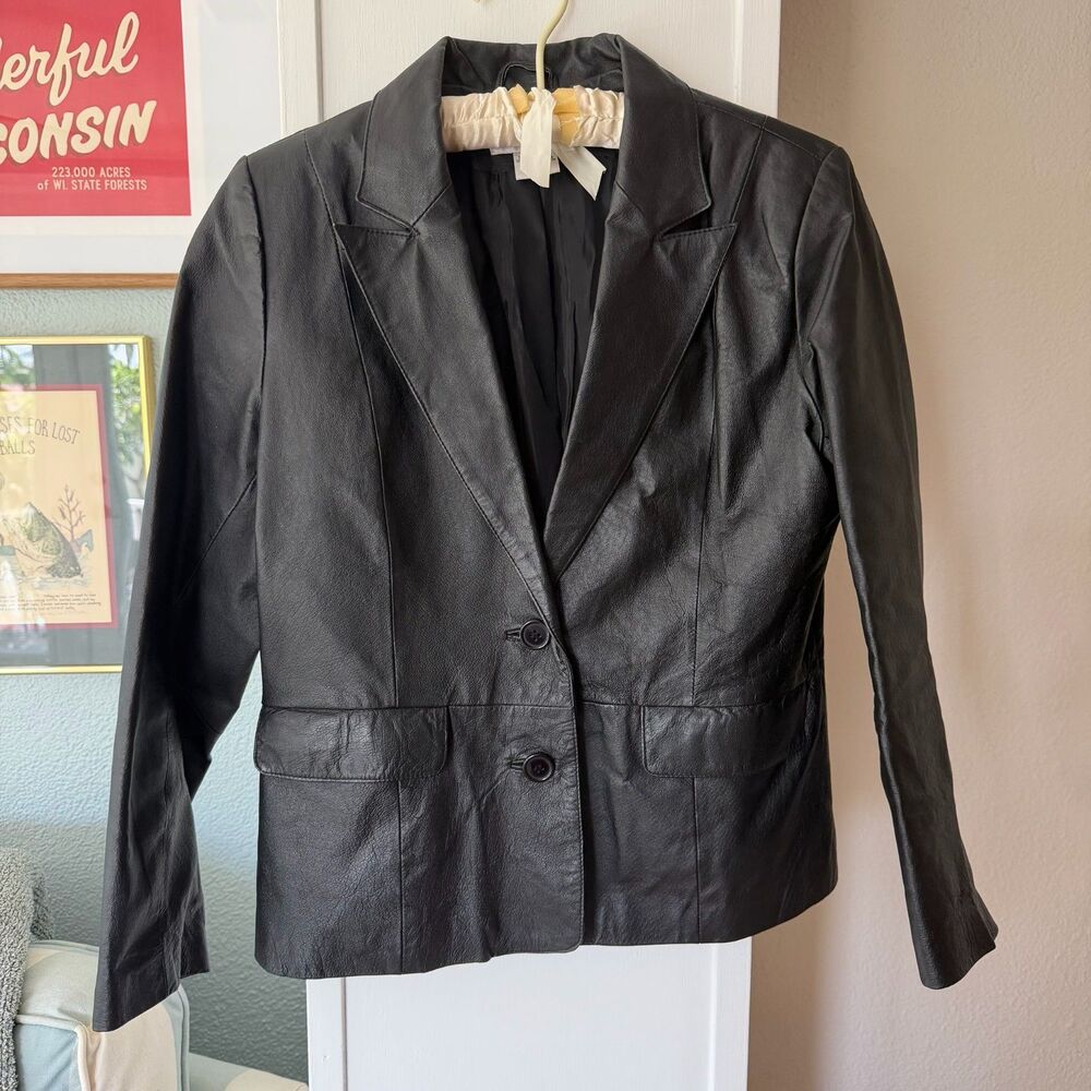 Bagatelle 100% Genuine Black Leather Blazer Jacket Womens 8P